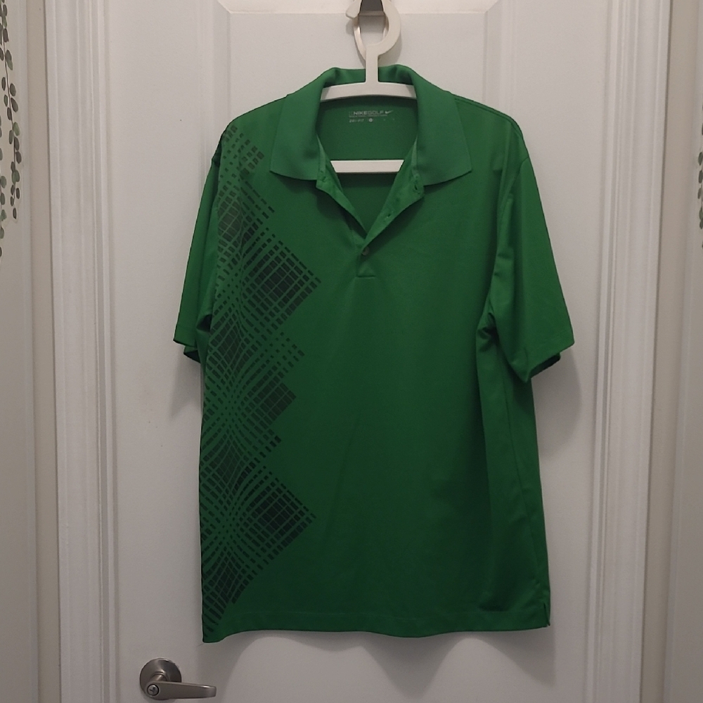 Nike Green Men's Polo with Black Geometric Pattern